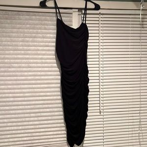 WINDSOR black midi dress with ruching